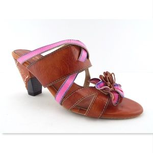 SPRING STEP Hand Painted Burnt Orange Leather Floral Slide Heel Sandals 39